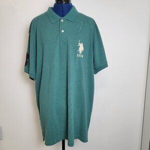 US Polo Assn Mens Green Short Sleeve Large Logo #3 Rugby Polo Shirt XXL